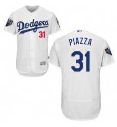 Men's Majestic Los Angeles Dodgers #31 Mike Piazza White Home Flex Base Authentic Collection 2018 World Series MLB Jersey