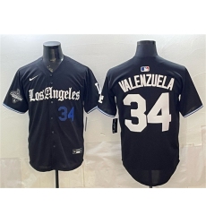 Men's Los Angeles Dodgers #34 Fernando Valenzuela Black 2025 World Series Champions 'Gothic Edition' Vapor Premier Limited Stitched Baseball Jersey