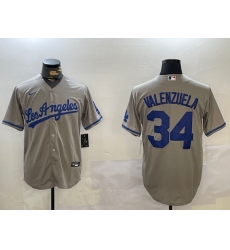 Men's Los Angeles Dodgers #34 Fernando Valenzuela Grey Authentic Collection Stitched MLB Jersey