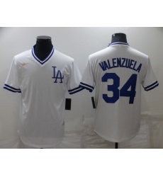 Men's Nike Los Angeles Dodgers #34 Fernando Valenzuela White Throwback Jersey