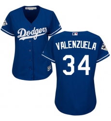 Women's Majestic Los Angeles Dodgers #34 Fernando Valenzuela Replica Royal Blue Alternate 2017 World Series Bound Cool Base MLB Jersey