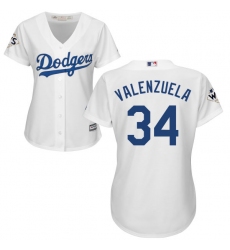 Women's Majestic Los Angeles Dodgers #34 Fernando Valenzuela Replica White Home 2017 World Series Bound Cool Base MLB Jersey
