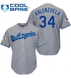 Youth Majestic Los Angeles Dodgers #34 Fernando Valenzuela Authentic Grey Road 2017 World Series Bound Cool Base MLB Jersey