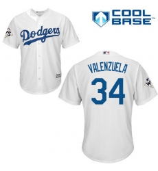 Youth Majestic Los Angeles Dodgers #34 Fernando Valenzuela Replica White Home 2017 World Series Bound Cool Base MLB Jersey