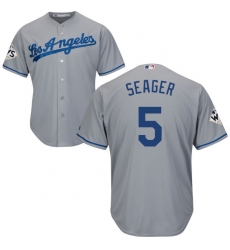Men's Majestic Los Angeles Dodgers #5 Corey Seager Replica Grey Road 2017 World Series Bound Cool Base MLB Jersey