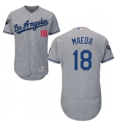 Men's Majestic Los Angeles Dodgers #18 Kenta Maeda Grey Road Flex Base Authentic Collection 2018 World Series MLB Jersey