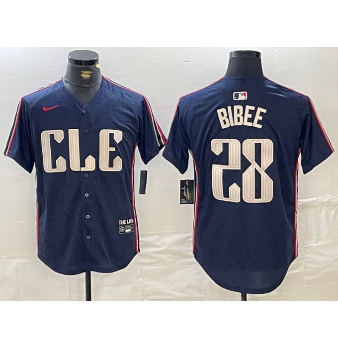 Men's Cleveland Guardians #28 Tanner Bibee Navy 2024 City Connect Limited Stitched Jersey