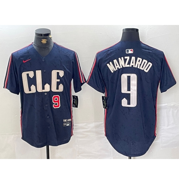 Men's Cleveland Guardians #9 Kyle Manzardo Number Navy 2024 City Connect Limited Stitched Jersey