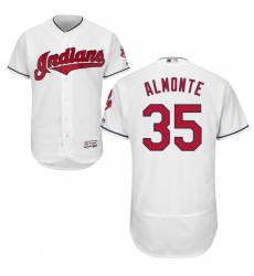 Men's Majestic Cleveland Indians #35 Abraham Almonte White Home Flex Base Authentic Collection MLB Jersey