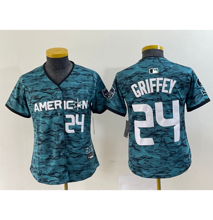 Youth Seattle Mariners #24 Ken Griffey Number Teal 2023 All Star Cool Base Stitched Jersey