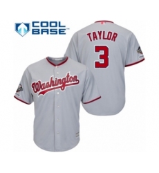 Youth Washington Nationals #3 Michael Taylor Authentic Grey Road Cool Base 2019 World Series Champions Baseball Jersey