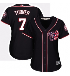 Women's Majestic Washington Nationals #7 Trea Turner Authentic Navy Blue Alternate 2 Cool Base MLB Jersey