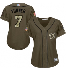 Women's Majestic Washington Nationals #7 Trea Turner Replica Green Salute to Service MLB Jersey