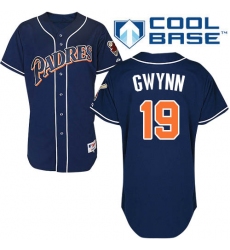 Men's Majestic San Diego Padres #19 Tony Gwynn Replica Navy Blue 1998 Turn Back The Clock MLB Jersey