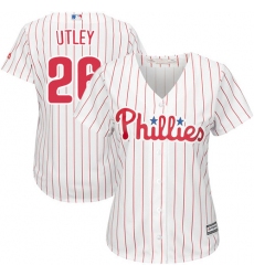 Women's Majestic Philadelphia Phillies #26 Chase Utley Authentic White/Red Strip Home Cool Base MLB Jersey