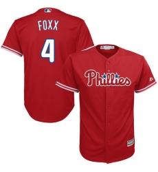 Youth Majestic Philadelphia Phillies #4 Jimmy Foxx Authentic Red Alternate Cool Base MLB Jersey