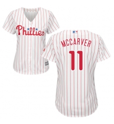 Women's Majestic Philadelphia Phillies #11 Tim McCarver Authentic White/Red Strip Home Cool Base MLB Jersey