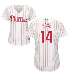 Women's Majestic Philadelphia Phillies #14 Pete Rose Authentic White/Red Strip Home Cool Base MLB Jersey