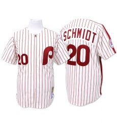 Men's Mitchell and Ness Philadelphia Phillies #20 Mike Schmidt Replica White/Red Strip Throwback MLB Jersey