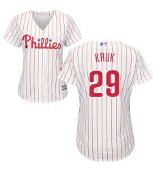 Women's Majestic Philadelphia Phillies #29 John Kruk Replica White/Red Strip Home Cool Base MLB Jersey