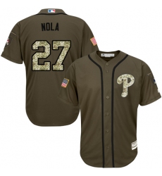 Youth Majestic Philadelphia Phillies #27 Aaron Nola Authentic Green Salute to Service MLB Jersey
