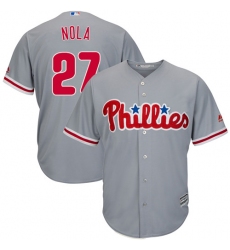 Youth Majestic Philadelphia Phillies #27 Aaron Nola Replica Grey Road Cool Base MLB Jersey
