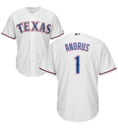 Youth Majestic Texas Rangers #1 Elvis Andrus Replica White Home Cool Base MLB Jersey