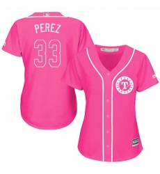 Women's Majestic Texas Rangers #33 Martin Perez Replica Pink Fashion Cool Base MLB Jersey