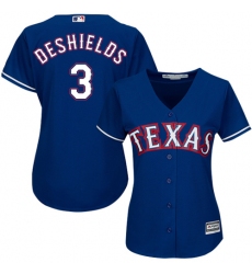 Women's Majestic Texas Rangers #3 Delino DeShields Replica Royal Blue Alternate 2 Cool Base MLB Jersey