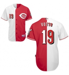 Men's Majestic Cincinnati Reds #19 Joey Votto Replica Red/White Split Fashion MLB Jersey