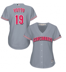 Women's Majestic Cincinnati Reds #19 Joey Votto Authentic Grey Road Cool Base MLB Jersey
