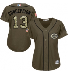 Women's Majestic Cincinnati Reds #13 Dave Concepcion Replica Green Salute to Service MLB Jersey