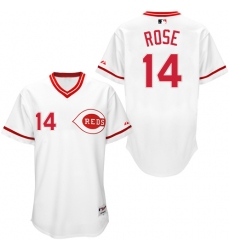 Men's Majestic Cincinnati Reds #14 Pete Rose Replica White 1990 Turn Back The Clock MLB Jersey