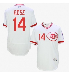 Men's Majestic Cincinnati Reds #14 Pete Rose White Flexbase Authentic Collection Cooperstown MLB Jersey
