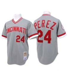 Men's Mitchell and Ness Cincinnati Reds #24 Tony Perez Replica Grey Throwback MLB Jersey