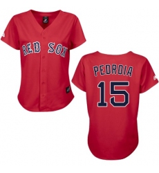 Women's Majestic Boston Red Sox #15 Dustin Pedroia Authentic Red MLB Jersey
