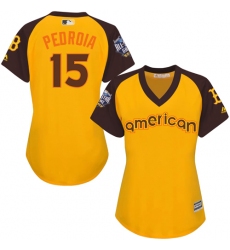 Women's Majestic Boston Red Sox #15 Dustin Pedroia Authentic Yellow 2016 All-Star American League BP Cool Base MLB Jersey