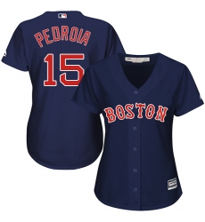 Women's Majestic Boston Red Sox #15 Dustin Pedroia Replica Navy Blue Alternate Road MLB Jersey