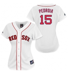Women's Majestic Boston Red Sox #15 Dustin Pedroia Replica White MLB Jersey