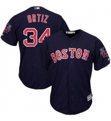 Men's Majestic Boston Red Sox #34 David Ortiz Authentic Navy Blue Alternate Road Retirement Patch Cool Base MLB Jersey