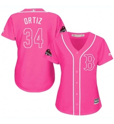 Women's Majestic Boston Red Sox #34 David Ortiz Authentic Pink Fashion 2018 World Series Champions MLB Jersey