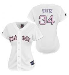 Women's Majestic Boston Red Sox #34 David Ortiz Authentic White/Pink No. MLB Jersey