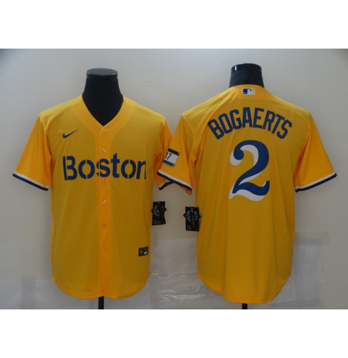 Men's Boston Red Sox #2 Xander Bogaerts Nike Gold-Light Blue 2021 Jersey