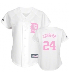 Women's Majestic Detroit Tigers #24 Miguel Cabrera Replica White(Pink No.) Fashion MLB Jersey