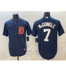 Mens Detroit Tigers #7 Kevin McGonigle Navy Cool Base Stitched Baseball Jersey