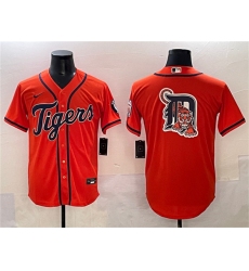 Men's Detroit Tigers Team Big Logo Orange With Cool Base Stitched Baseball Jersey