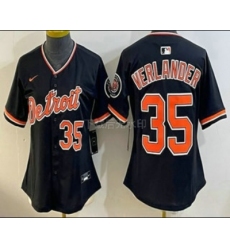 Women's Detroit Tigers #35 Justin Verlander Black Stadium Jersey