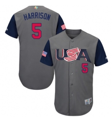 Men's USA Baseball Majestic #5 Josh Harrison Gray 2017 World Baseball Classic Authentic Team Jersey