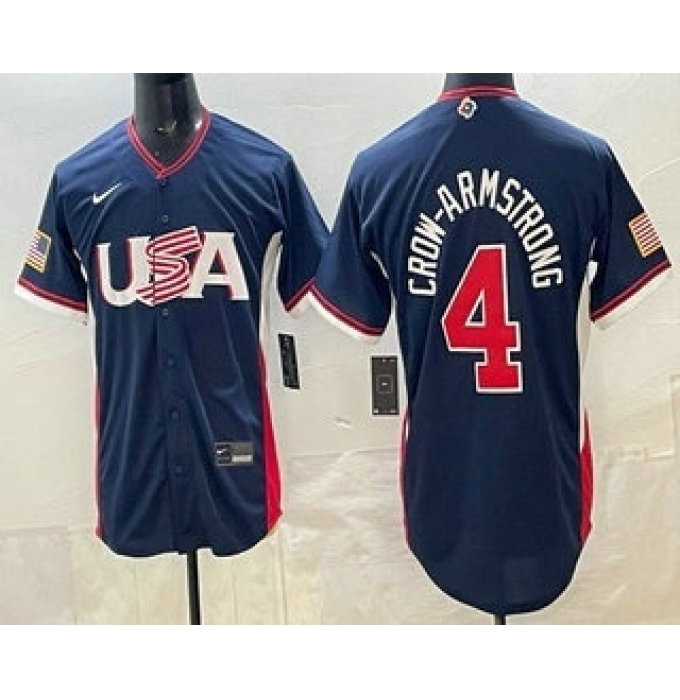 Men's USA #4 Pete Crow-Armstrong Navy 2026 World Baseball Classic Cool Base Jersey