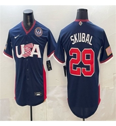 Men's USA Baseball #29 Tarik Skubal Navy 2026 World Baseball Classic United States 250th Anniversary Road Stadium Stitched Jersey